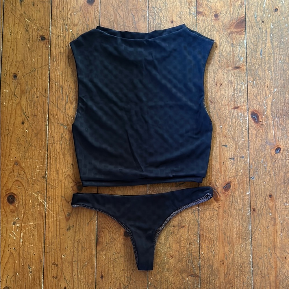 Acacia Black Checkered Costa Top and Ho’okipa Bottom Set. Size L - Picture 2 of 5